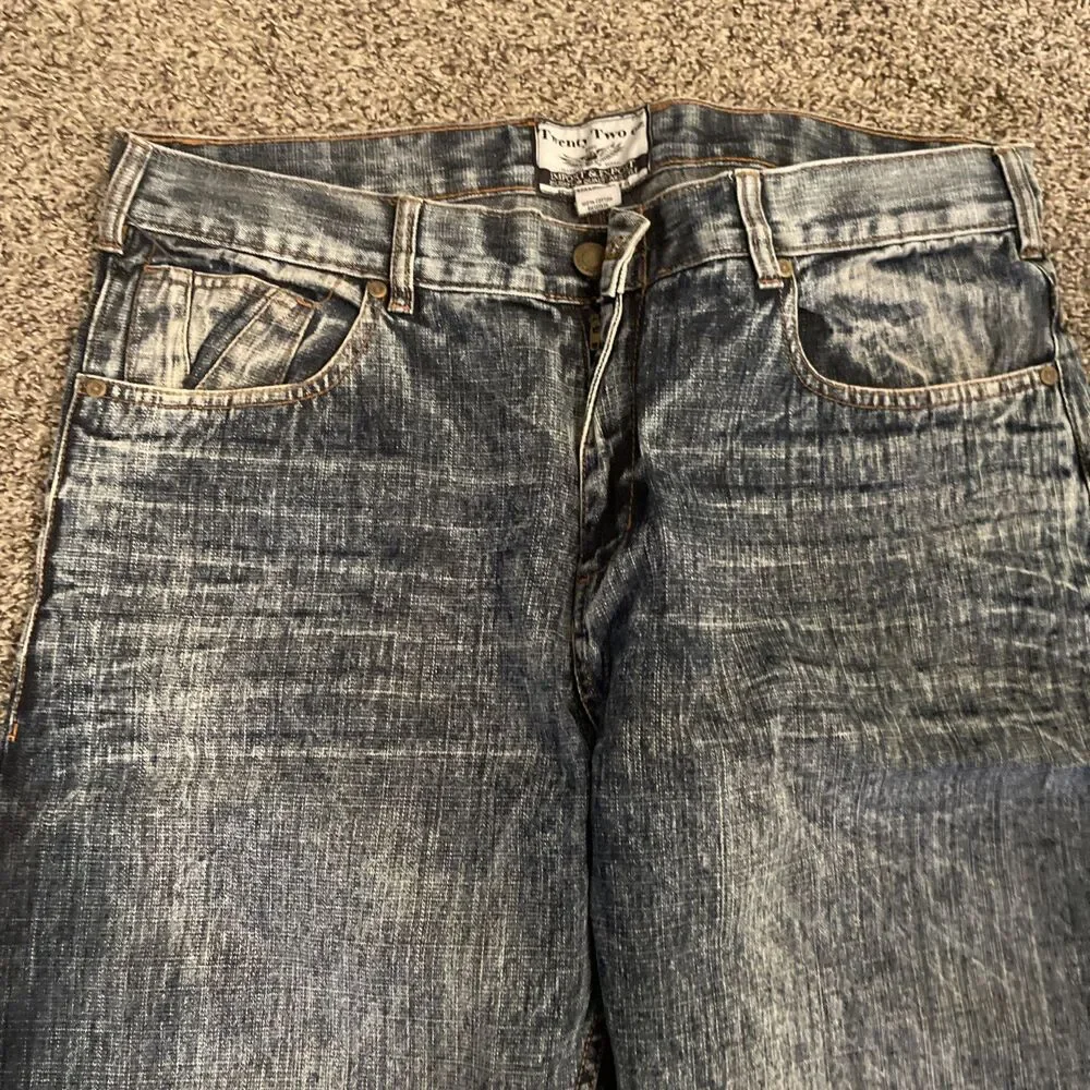 Twenty Two oz Jeans Mens 36x34 Blue Tie Dye Distressed Moto Hip Hop Rock Skater